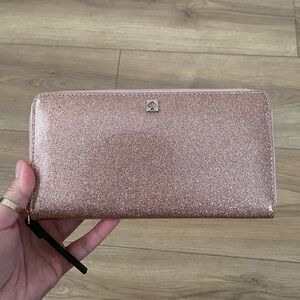 Kate Spade Glitter Pink Large Zip Around Wallet